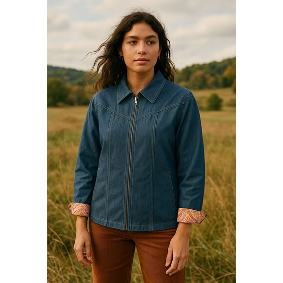 Vintage Alfred‎ Dunner Womens Sz 10 Denim Jacket Zip Up Western Style Jean Coat - Picture 3 of 15